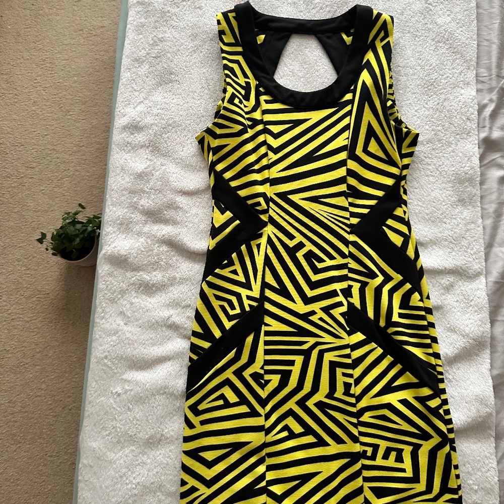 Yellow and black midi dress